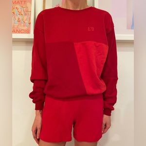 EB Denim red color block sweatshirt and shorts set